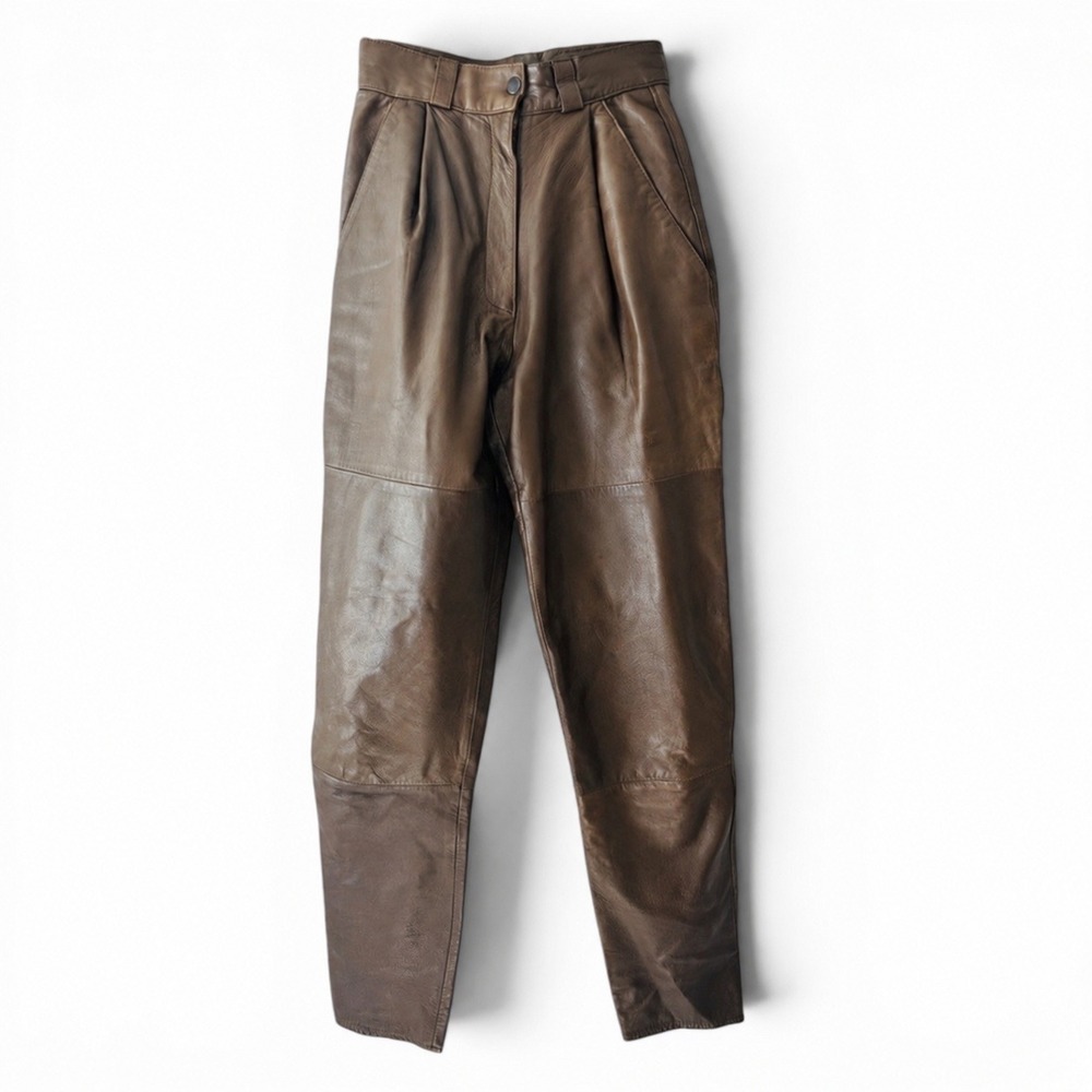 80s Vintage Tannery West Chocolate Soft Leather High Waisted Pants S